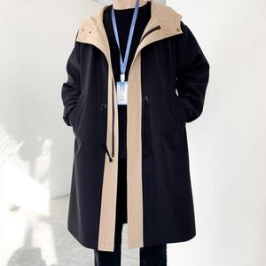 Men's Trench Coats Trench Coat Mens New Fashion Overcoat Men Casual Slim Fit Windbreaker Solid Long Coat Male Autumn Homme Black/Khaki T221102