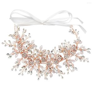 Haarspangen Luxus Braut Strass Blüten Perlen Stirnband Roségold Kristall Hochzeit Kopfschmuck Brautranken Accessoires Band Tiara
