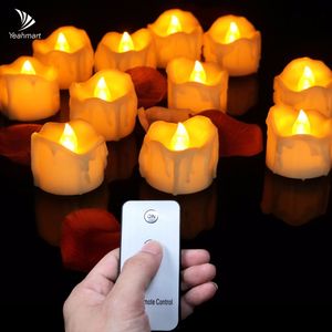 Mumlar Pack of 1224 Flickering Uzaktan Kumanda Sıcak Whiteeyellow Electric Flameless Tealights Sevgililer Günü Dekorasyonu 221102