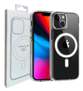 Magsofe Transparent Clear Acrylic Magnetic Stuff Telefonfodral för iPhone 15 14 13 12 11 Pro Max Mini XR XS X 8 7 Plus Samsung S23 S22 Ultra med detaljhandelspaket