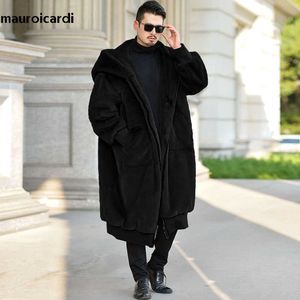 メンズファーフェイクファーマウロイカルディ冬の黒い特大の長い暖かいふわふわフェーコート女性フードロングスリーブジッパールーズ韓国ファッション2021 T221102