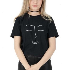Linha de linha face abstrata tee feminina casual hipster engraçado camiseta para lady yong menina
