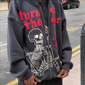 Herren Hoodies Sweatshirts Y2k Männer Emo Streetwear Skeleton Hoodie Zip Up Alt Fairy Grunge Pullover Übergroße Gothic Jacke Tops Kleidung 221102