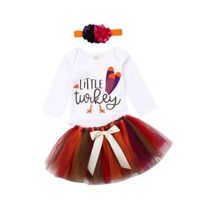 Clothing Sets Citgeett Autumn Turkey Thanksgiving Baby Girl Romper Tulle Skirt Headband Clothes Outfit Holiday Set 221103