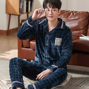Homens sleepwear moda inverno homem flanela pijama conjuntos mais veludo grosso quente pijama masculino pijama para homens casual conforto sleepwear lounge conjunto t221103