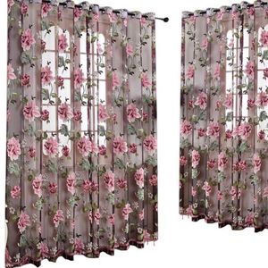 Curtain Door Blinds Window Peony Printed Transparent Tulle Room Divider Valance Decoration Curtains Voile Living