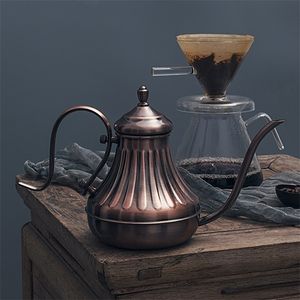 Kaffekrukor retro rostfritt stål te vattenkokare med svanhals tunt pip för häll över V60 drippare filtertillverkare