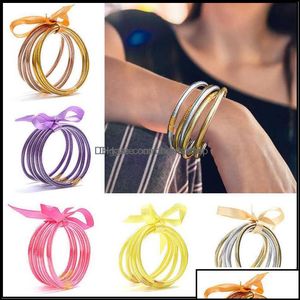 Bangle Bracelets Jewelry All Weather Glitter Filled Stardust Sile Circle Women Bowknot Jelly Bangles Bracelet Femme 5 Pcs Set Otwem