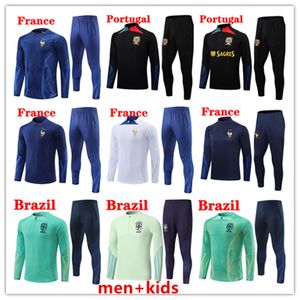 2023 Portugal tracksuit JOAO FELIX soccer jerseys france training suit RONALDO FERNANDES Portugieser 23/24 Half zip chandal tracksuit Men kids kit suits