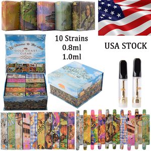 0.8ml 1ml Atomizers GOLD COAST CLEAR Vape Cartridges Packaging Empty Carts Oil Dab Pen Vaporizer 510 Thread E Cigarettes Cartridge Stock In USA