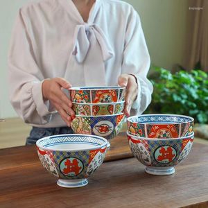 Bowls Japanese Hand-painted Ramen Bowl Household Rice Soup Basin Retro Ceramic Storage Tableware Delivery Spoon Kitchen Supplies