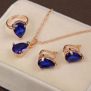 Bracelet Earrings Necklace Minhin Fashion Gold Color Jewelry Set Clover Style Amp Earring Ampring For Wedding Accessories Royal Blue Smt7U