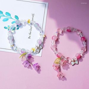 Strand Gradient Crystal lilia Orchid Flower Bracelet dla kobiet Koreańska moda Bow Love Beade Charm Bransoletka Prezenty dla dziewcząt