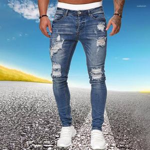 Męskie dżinsy męskie spodnie niebieskie streetwearne spodnie chude dziury ołówek spodni 2023 Biker Casual Hombre