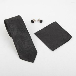 Bow Ties Hooyi Floral Neck Tie Set Black For Men Pocket Square Cufflinks Mariage Cravat Gift Party Wedding 7cm Bredd