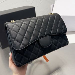 30CM Top Caviar Quilted Double Flap Bag Designer Large Capacity Handbag Cowhide Sheepskin Leather Gold Silver Hardware Chain Multi Pochette Crossbody Purse Wallet