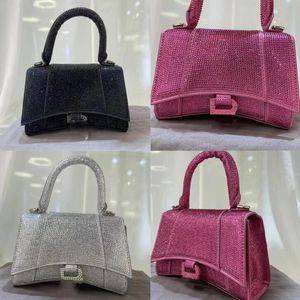 Clássicos Qualidade Rhinestone Underarm Ampulheta Bolsa Designer Shimmer Crossbody Clutch Bolsa Feminina Hobo Bolsas Femininas de Couro Genuíno Bolsas de Ombro Femininas