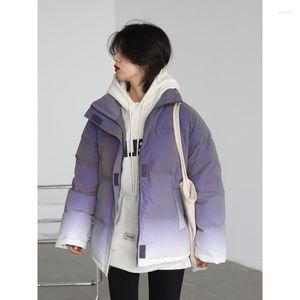 Women's Down 2022 Winter Coat for Women Technology Sense Reflective Gradient Padded Jacket med stand-up krage Br￶d varm Manteau