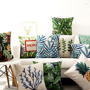 Pillow Watercolor Green Leaf Tropical Palm Banan Cover Home Decorative Case Thick Linen Pillowcase Sofa