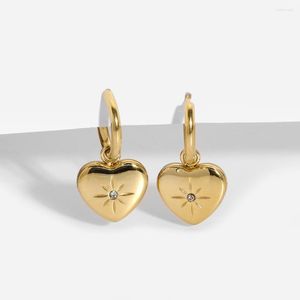 Hoop Earrings INS Stainless Steel Star Heart Pendant Earring Tarnish Free Metal Gold Plated Cubic Zirconia Dangle For Women