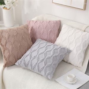 Cuscino bianco rosa grigio copertura in pelliccia sintetica solida geometria peluche federa per sedia divano casa anno decorativo Cojines