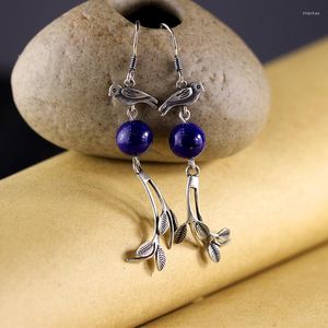 Dangle Earrings S925 Pure Silver Ornaments Ethnic Wind Lady Beaming Eardrop Of Lapis Lazuli