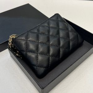 French Womens Designer Quilted Black Lambskin Clutch Bags Wallet Purse With Little Ball Charm Large Capacity Coin Purse 14.5X9CM