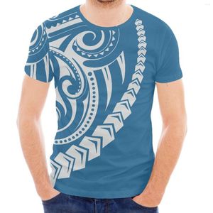 Camisetas masculinas tatuagens de estilo polinésia estampela havaiana pescoço redondo de manga curta slim tee com base azul para homens e mulheres primavera/verão