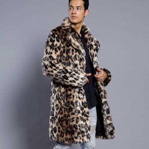 Men's Fur Faux Men Coat Leopard Color Suit Collar Warm Autumn Winter New Streetwear Cold Resistance Mid-Long T221102