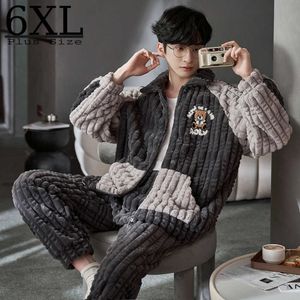 Mäns sömnkläder koreansk stil hel man pajamas lång plysch mäns fleece varm dragkedja plus storlek 6xl droppshipping män pyjama set fluffy pyjamas t221103