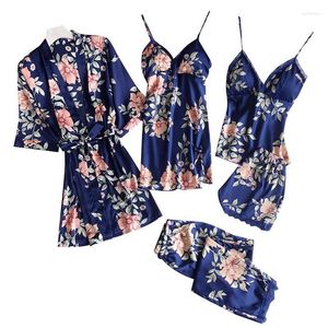 Hemkläder 3/4/5st Set Women Pyjamas Satin Sleepwear Pijama Silk Wear Brodery Sleep Lounge Pyjama Pyjamas Plus Size