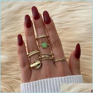 Cluster Rings Cluster Rings Fashion Gold Color Cross Wide Set For Women Trendy Gothic Green Stone 2022 Finger Ring Female Jewelryclu Dhuaw