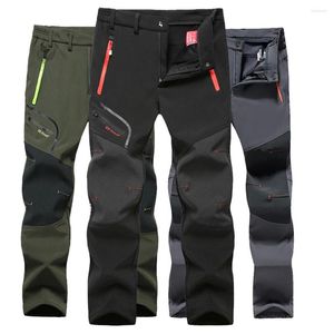 Calça masculina tática de caminhada à prova d'água Homens de calça de calça respirável alongada lã macia linhada esportes ao ar livre plus size 4xl 5xl Inverno