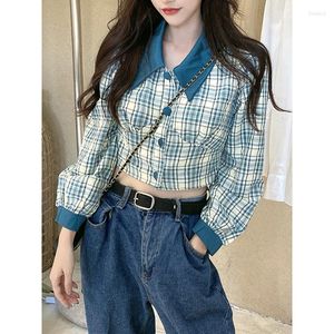 Camicette da donna Plaid da donna a maniche lunghe in stile coreano Camicie autunnali Femme Eleganti regali per ragazze