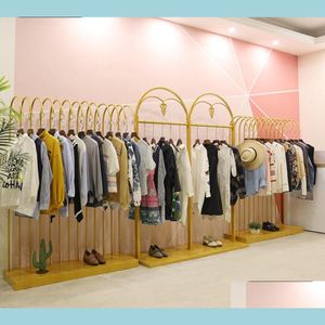 Commercial Furniture Iron Clothes Hanger Rack Commercial Furniture Double Row Zhongdao Cloth Racks Clothing Store Hook Display Shelf Dhky2