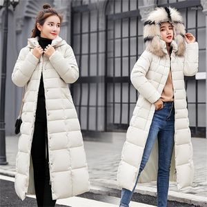 Женские траншеи Coats Winter Fashion Long Long Down Cotton Parka Women Hood с меховым воротником с пленкой для съемной куртки Slim Gist