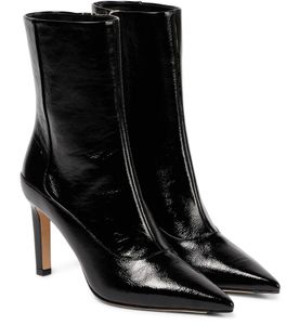 유명한 겨울 여성 Mavie Ankle Boots High Stiletto Heels 뾰족한 발가락 가죽 부티 패션 패션 포인트 발가락 Lady Booty eu35-43