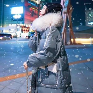 Kadın Trençkotları Kadın Ceket Parkas Kaplama Kadınlar İçin Kış Büyük Kürk yakalı Diz Gevşek Pamuklu Femme