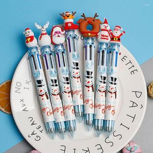 Cartoon Six Color Pen Santa Claus Xmas Tree Deer Ballpoint Elementary School Gifts Stationery Merry Christmas Decor