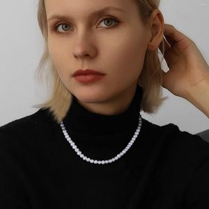 Girocollo Collane di perle U7 Argento sterling 8mm Rotondo Bianco Simuletato Collana di conchiglie Filo per uomo Donna 16