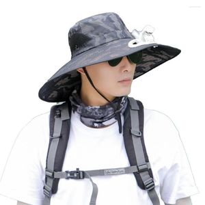 Bandanas 1PCS Men Camouflage Sun Hat With Wide Brim Breathable Adjustable Sunscreen Uv Protective Bucket Cap Fan For Fishing Camping