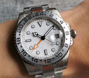 2022 White GMT 40mm Men automático Assista Borte de aço Moldura escovada Strap Sapphire Sapphire Glass Screwdown Crown