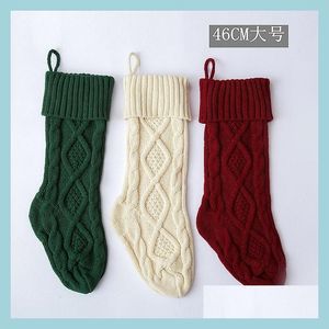 Christmas Decorations 46Cm Knitting Christmas Stockings Xmas Tree Decorations Solid Color Children Kids Gifts Candy Bags Dhs Fast Sh Dh39G