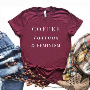 Tatuagens de caf￩ e feminismo tamis as camisetas impressas tshirts camiseta casual Camisa engra￧ada para