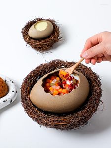 Bowls Creative Bird's Nest Ceramic Bowl Egg Shell Dessert Snack El Restaurant Tableware Abstract Art Dishes Kitchen Utensils