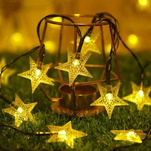 Dizeler Led yıldız perde ışıkları açık avlu avlu bahçe güneş enerjili çelenk ipi festival dekorasyon aydınlatma