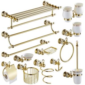 Towel Racks Gold Crystal Rack European Bathroom Hooks Hardware Suite Brass Shower Basket Ring Accessories 221102
