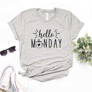 Hello Monday Coffee Print Women T Shirts Tshirts Casual Funny Shirt For Lady Tee