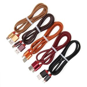 Micro USB Cabos 1m 25cm PU Couro Tipo C Fio de carregamento de carregamento r￡pido para Samsung Xiaomi Huawei Android Data Data Celic Mobile Phone Cord