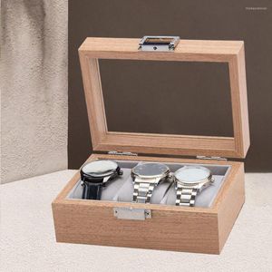 Titta p￥ rutor Vintage Style 3 Slot Wood Wrist Display Case Box Lock Storage Holder Organizer f￶r m￤n Kvinnor